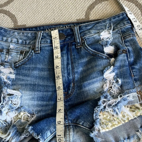 American Eagle Outfitters hi-rise festival cutoff distressed gold sequins shorts - Picture 12 of 14